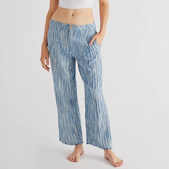 Free People Marta Yarn Dye Trousers White Tan Size 2 100% Cotton - Picture 13 of 13